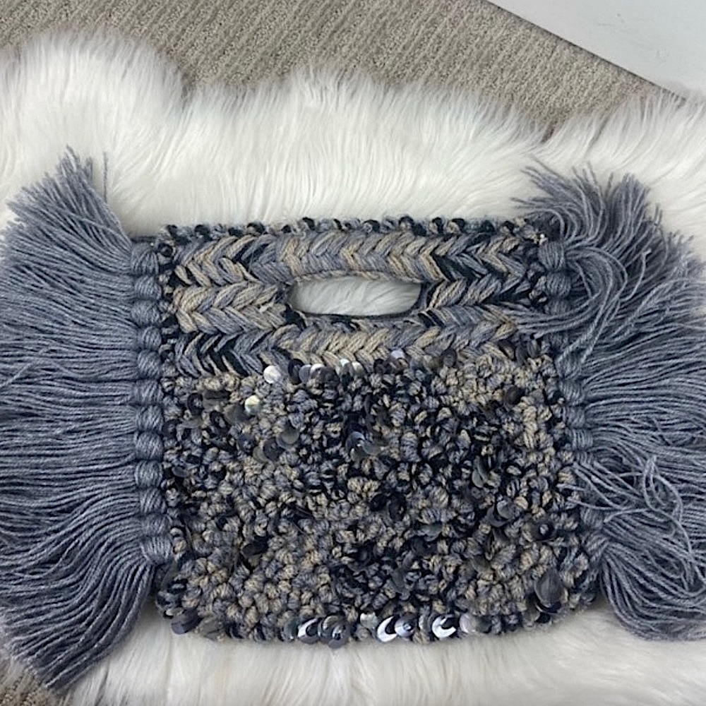 🆕 Anthropologie Milo Clutch Gray Fringe Embellished Sequin Bag New
